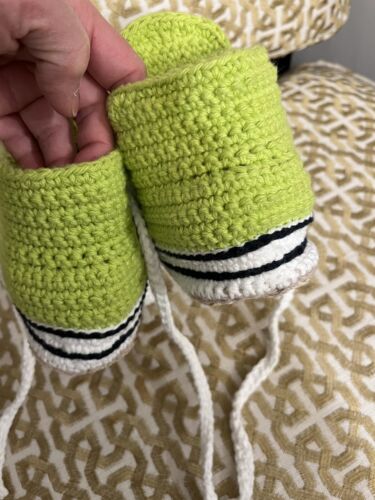 Hand Crochet Converse Style Lime Green High Top Slipper SOCK (8 1/2”) Sz 3 NEW - 第 11/11 張圖片