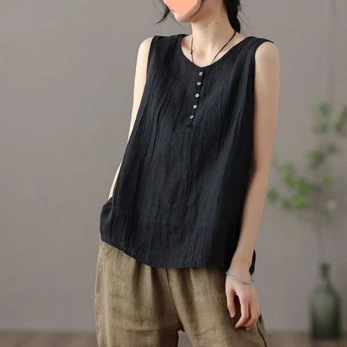 Women's vest, camisole sleeveless button up shirt casual solid color T-shirt- - Bild 8 von 20