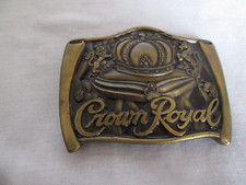 New Vintage Crown Royal Whisky Belt Buckle Brass  Deep Purple Enamel