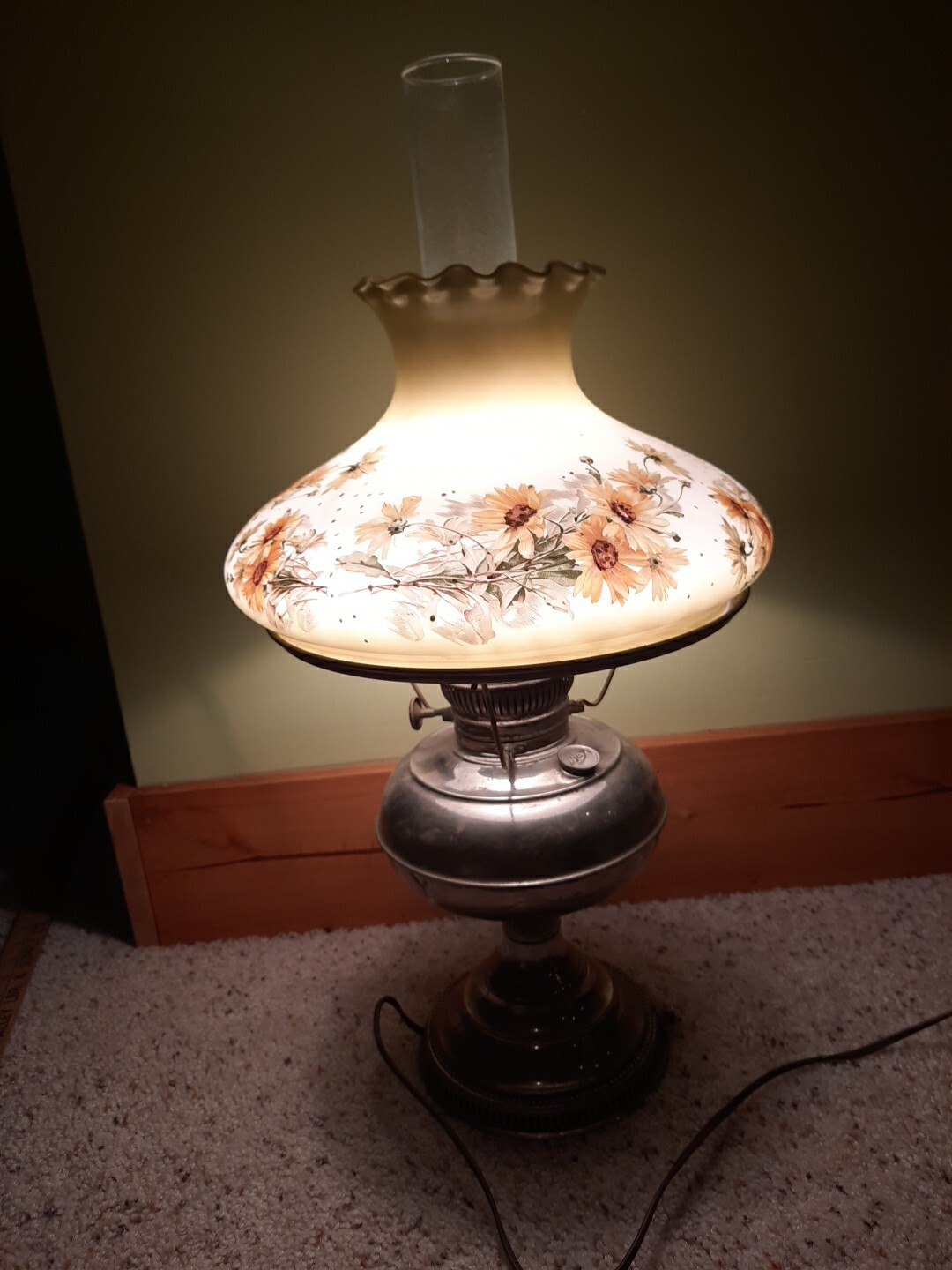 Vintage Hurrican Lamp With Floral Shade eBay