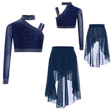 Girls Outfits Latin Set Ballet 2 Piece Mock Neck Tops And Skirts Jazz Dancewear