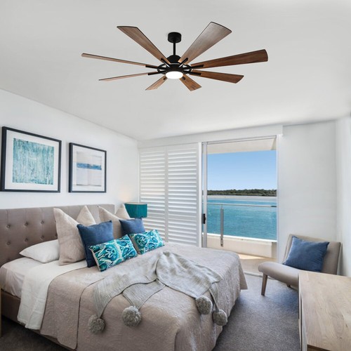 60/72" Ceiling Fan with Lights and Remote APP 8 Blade Indoor&Outdoor Walnut wood - Picture 31 of 49