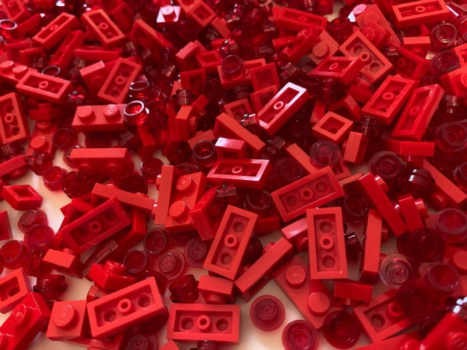 750 LEGO BRAND NEW parts RED 2x1 plate & TRANSLUCENT RED 1x1 round red - Image 2 of 2