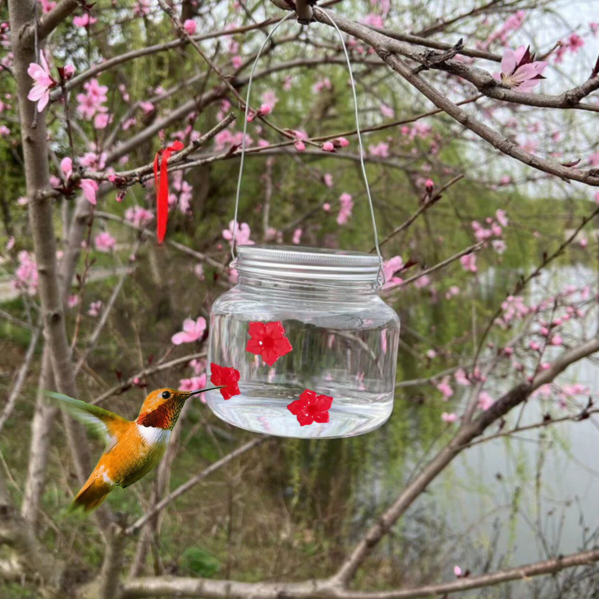 475ml Mason Jar Hummingbird Feeder with 3 Red Feeding Ports Durable DR eBay