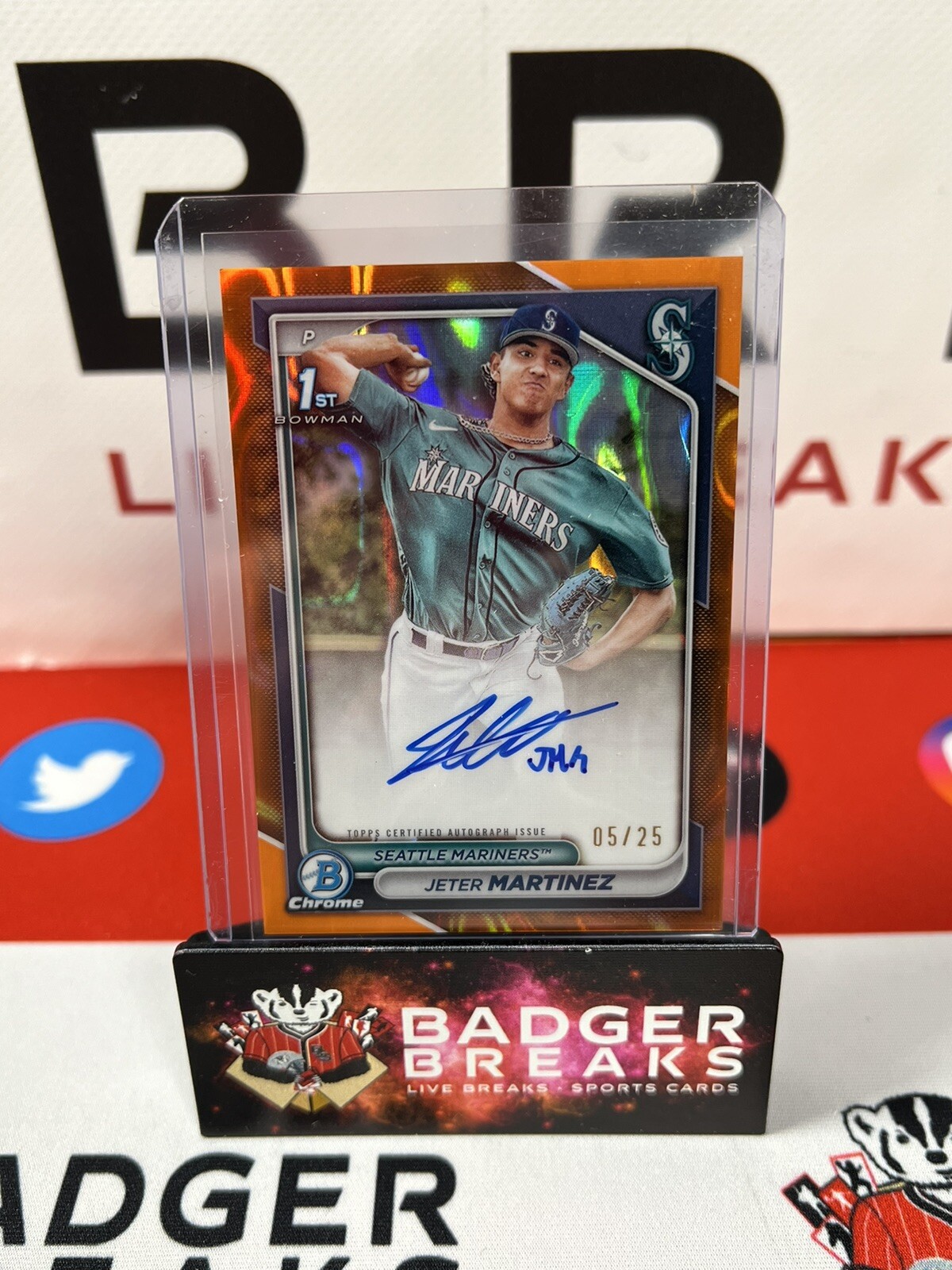 2024 Bowman Chrome Jeter Martinez Orange Lava 1st Auto /25 Mariners