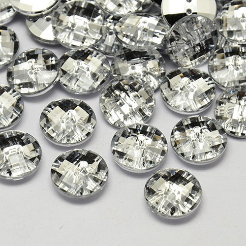 10 Boutons Fantaisie Strass Transparents 13 Mm - 2 Trous, Pour Couture, Scrapbooking, Loisirs Créatifs, Neufs