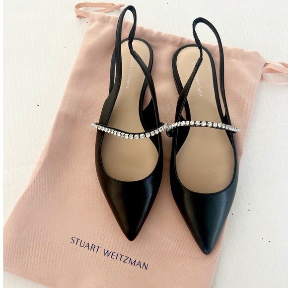 Stuart Weitzman Crystaline Slingback Flat In Black Size 9 | eBay