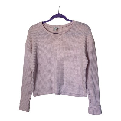 Forever 21 Sweater Womens Size Medium Pink Cropped Waffle Knit