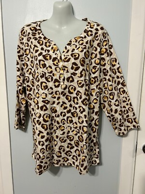 NWT Karen Scott Brown Pebble Multi V-Neck Top with 3/4 Sleeve       Plus Size 2X