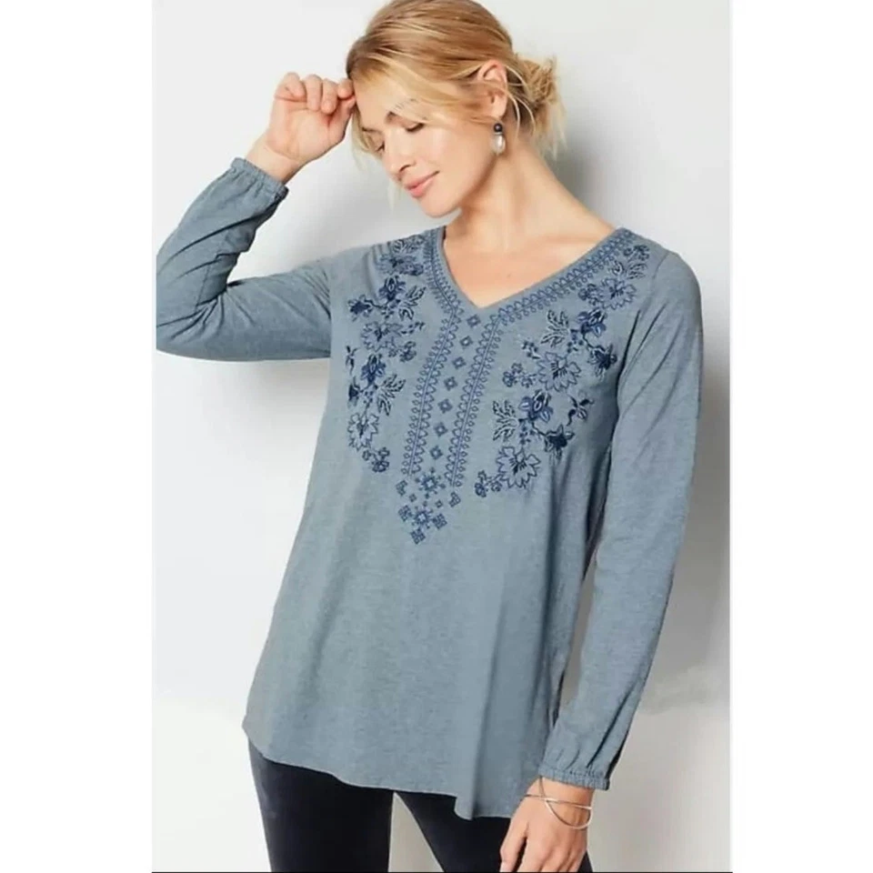 J.Jill Pure Jill Floral Embroidered V-Neck Tunic Size XL NWT - Image 1 of 4