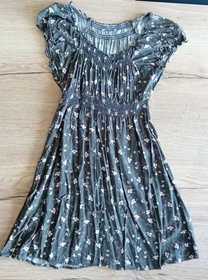 Traumhaftes APRICOT KLEID /  Milkmaid Dress  MINIKLEID Gr. M grau BLUMEN-Muster