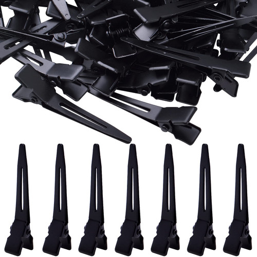 100pcs Black Single Prong Curl Clips Sectioning Clips Metal Alligator Hair Pi...