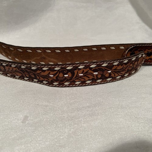 Hand Laced Brown Leather BELT Boy's Size SMALL 22-24 - Name Justin On It - Picture 2 of 7