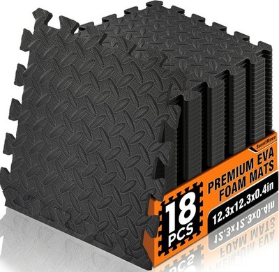 18 Tiles EVA Interlocking Foam Gym Floor Mats Set, 12''x12''x0.4'' Protective