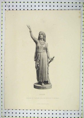 Original alter antiker Druck Statue Judith Gravur Stodart Dame