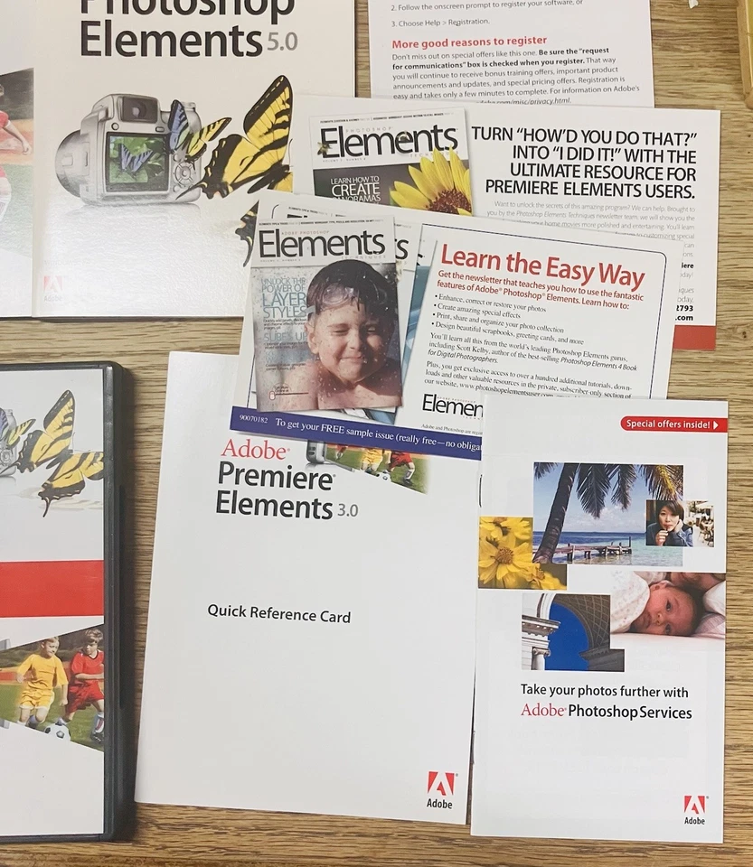 Adobe Photoshop Elements 5.0 & Premiere 3.0 Box Set (2006, CD, XP/Vista) Vintage - Image 2 of 4