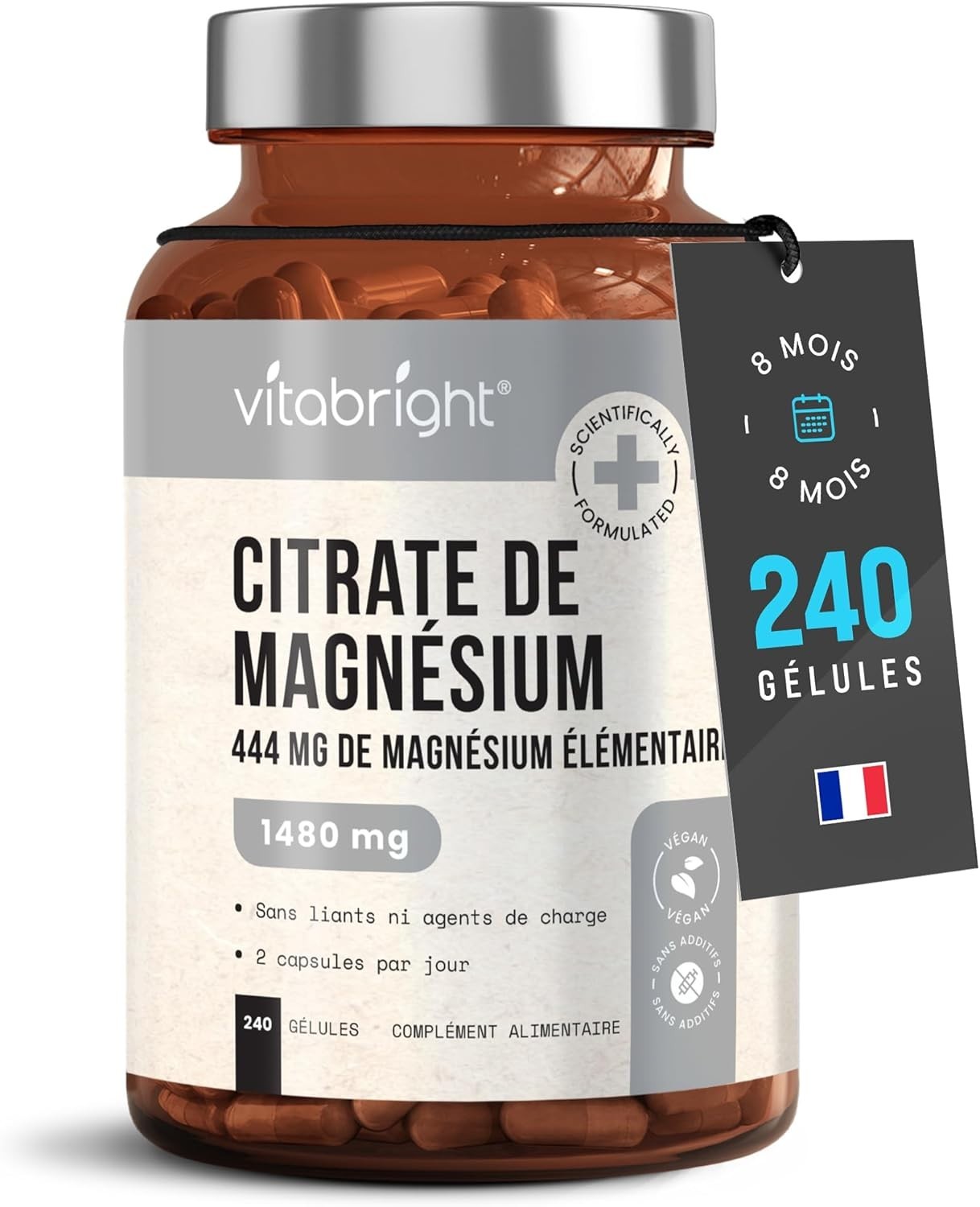 Citrate de Magnésium 222 mg | 240 Gélules Format Économique