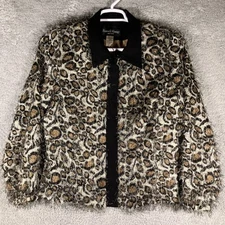 Vintage Russell Kemp Cheetah Print Faux Fur Full Zip Jacket Womens 14 Chic Boho