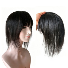 Clip in 3.15"x4.7"100 Human Hair Topper Bang for Women Thinning Hair,Cover back