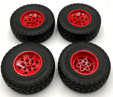 Lego 4 New Black Tires 81.5 X 29 Tires 43.2mm D. X 26mm Red Hub Large Wheels