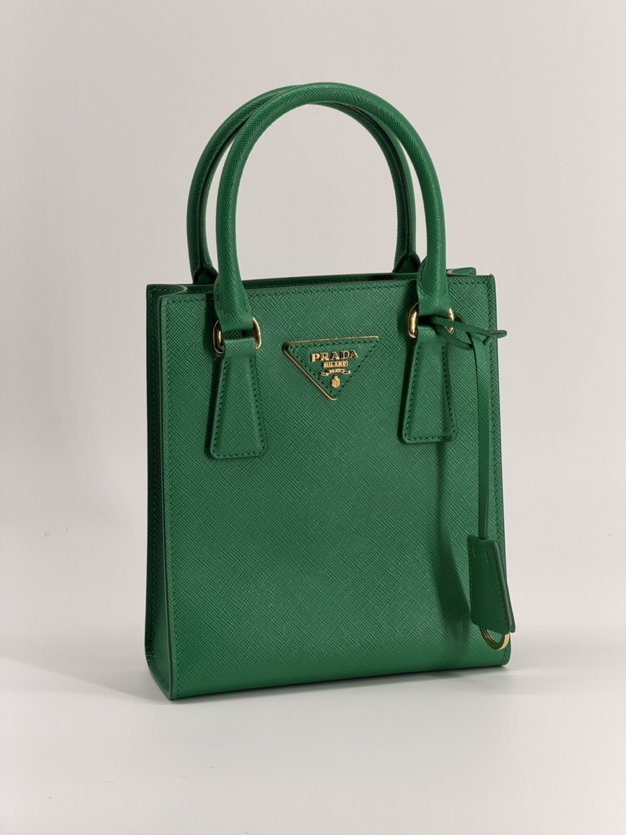 Prada Convertible Open Tote Saffiano Green Leather Mini Bag | eBay