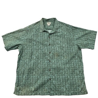 L.L.Bean Herren XL Grün Geometrisch Kurzarm Knopfleiste Baumwolle Hemd