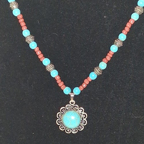 Dyed Howlite Beaded Necklace Dangle Earring Set Southwestern Turquoise Brown - Picture 2 of 8