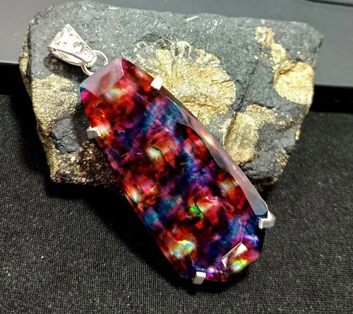 Ciondolo in ammolite, argento sterling 925, pietra naturale, ciondolo