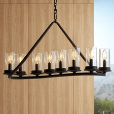 Heritage Bronze Linear Pendant Chandelier 29 3/4" Rustic Glass 8-Light Fixture