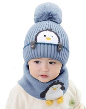 Toddler Winter Hat Scarf Set for Baby Girl Skiing Cap 6-24 Months, Blue