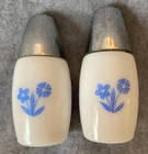 Vintage GEMCO Cornflower Blue Salt Pepper Shaker Set  3.5” Milk Glass