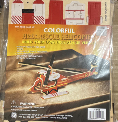 Four Star Fire & Rescue Helicopter Wood Kit Unassembled Easy Assembly 6+ 353775
