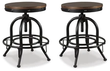 Valebeck Industrial Adjustable Height Swivel Barstool, 2 Count, Brown