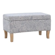 Maklaine Coastal Wood Upholstered Storage Ottoman in Stone Gray