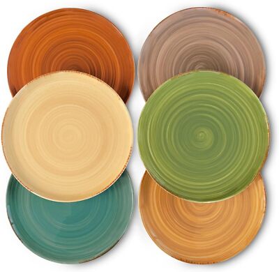 Dinnerware Plates (Set of 6), 10-inch Modern Spiral Porcelain Plate, Earth Color