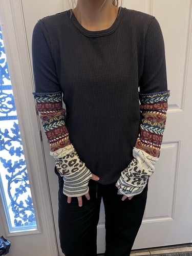 NWT Free People All In The Cuff Navy Combo Long Sleeve Waffle Knit Shirt L Blue - Picture 2 of 6