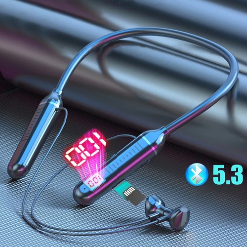 Wireless Bluetooth 5.3 Neckband Headphones Mic Headset Stereo Earbuds Earphone - Picture 22 of 24