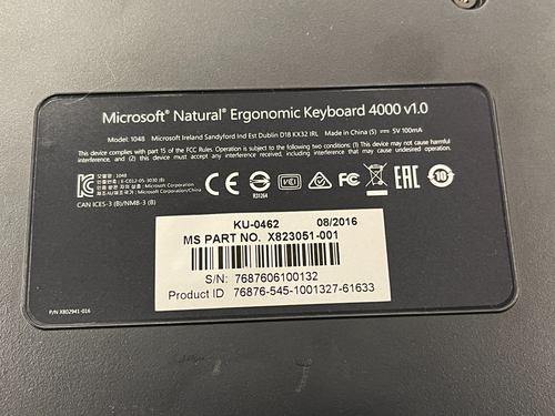 Microsoft Natural KU-0462 Ergonomic Keyboard 4000 v1.0 Black USB Wired w/RISER - Picture 9 of 10