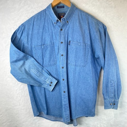 Chaps Ralph Lauren Button Down Shirt Mens XL Blue Long Sleeve Rugged Workwear - Picture 2 of 14