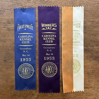 Vtg AKC American Kennel Club Award Prize Ribbons Carolina Kennel Club Lot of 3
