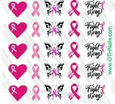 Breast Cancer Waterslide Nail Decals Set of 25 Salon Quality