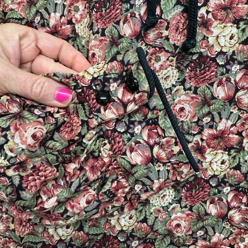 80s Go Vicki! Dress 3/4 Black Floral Drop Waist 3/4 Puff Sleeves Cotton Vintage - Picture 7 of 12