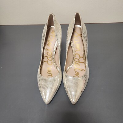 Sam Edelman Hazel Champagne Metallic Snake Pumps Classic Sz