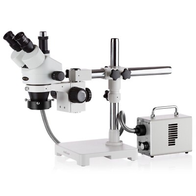 AmScope 7X-45X Stereo Boom Inspection Microscope with Fiber-Optic LED Ring Light