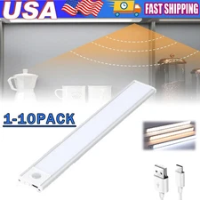LED Motion Sensor Under Cabinet Closet Light USB Rechargeable Kitchen Lamp Strip