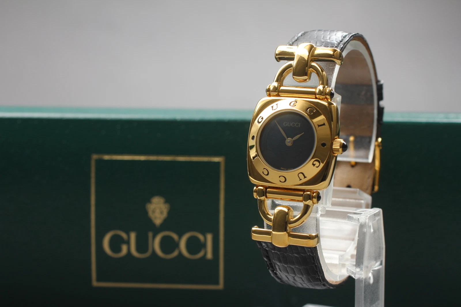 [Exc+5+++ avec boîte] Montre femme GUCCI Hosebit 6300L cadran doré noir quartz JAPON
