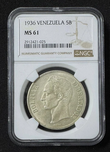 VENEZUELA, 5 Bolívares, 1936 NGC MS61.