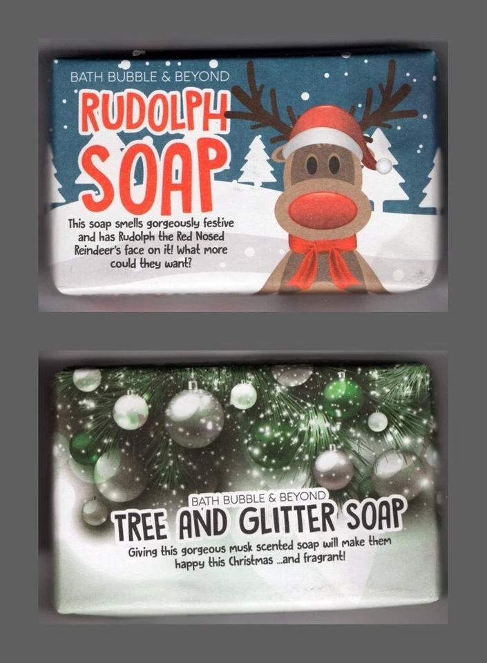 BATH BUBBLE AND BEYOND Xmas Scented Soaps 120g - Rudolph or Tree and Glitter - Choose
