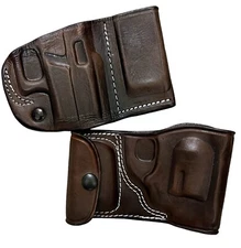 Right Hand Dark Brown Leather OWB Belt Holster with Ammo or Mag Carrier - CHOOSE