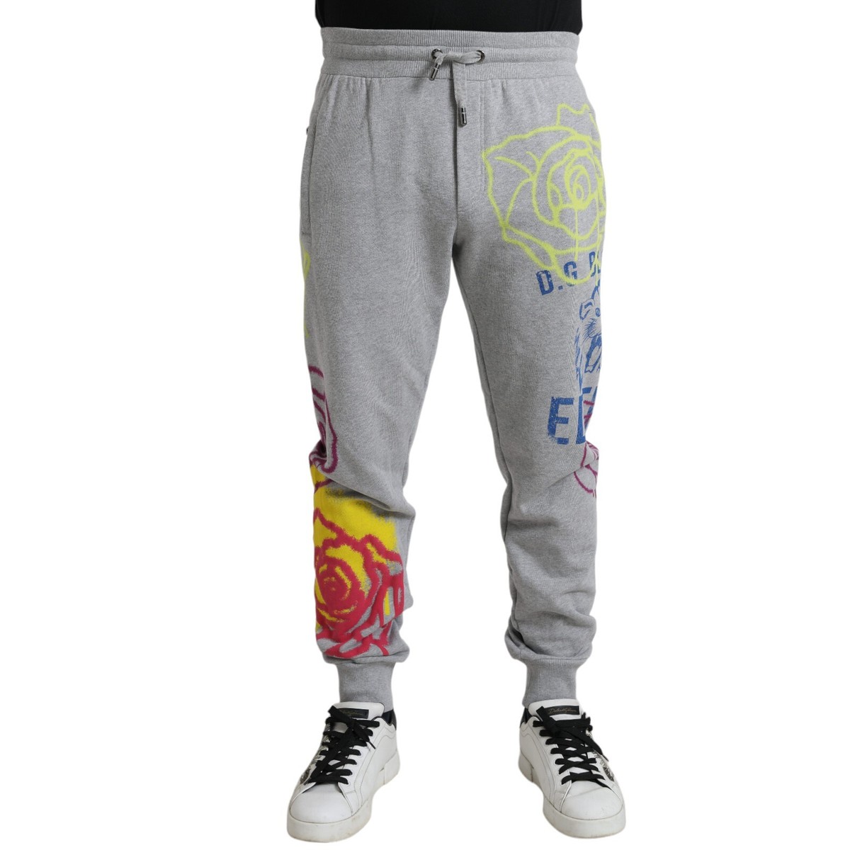 DOLCE & GABBANA Pants Jogger Gray Cotton Graffiti Sweatpants